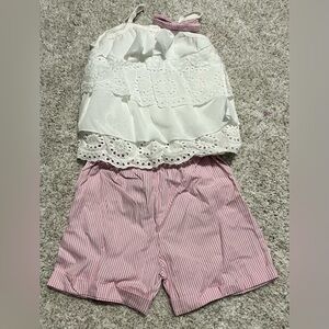 White Eyelet Top and Pink Striped Shorts Set size 90 2t-3t NEW